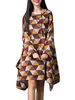 Geometry Printed Irregular Hem Vintage Loose Women Long Sleeve Dress