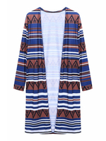 Geometry Stripe Printed Retro Style Casual Women Cardigan