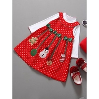 Girls Christmas Dot Dress Long Sleeve Tops 2pcs Suits