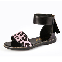 Girls Peep Toe Fashionable Squishy Casual Leopard Roman Sandals