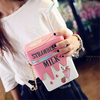 Girls PU Leather Milk Box Mini Crossbody Bag Embroidery Phone Bag