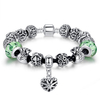 Glass Beads Heart Green Murano Leather Strap Bracelet