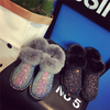 Glitter Bling Shiny Furry Ankle Slip On Fur Lined Boots