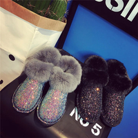 Glitter Bling Shiny Furry Ankle Slip On Fur Lined Boots