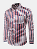 Glossy Silk Striped Casual Turn Down Collar Long Sleeve Chest Pocket Designer Shirt for Men