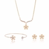 Gold Alloy Flowers Crystal Jewelry Three-Piece Suit for Women