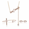 Gold Alloy Rhinestone Rectangle Earrings Necklace Suit for Women