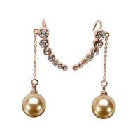 Gold Plated Crystal Pearl Long Tassel Drop Earrings