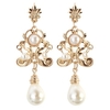 Gold Plated Pearl Vintage Long Dangle Stud Earrings