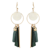 Gold Plated Shell Decorate Wood Leather Tassels Earring Ear Drop