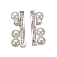 Gold Silver Plated Pearl Crystal Ear Stud Earrings