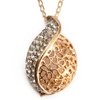 Gold Silver Rhinestone Hollow Leaf Pendant Necklace