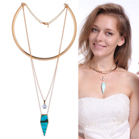 Golden Collar Zircon Five Angular Turquoise Pendant Separable Necklace