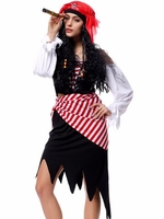 Gothic Pirate Off Shoulder Bandage Parti Color Stripe Belt Headband Halloween Costumes Suits Women