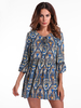Gracila Bohemian 3/4 Sleeve Lace Up V-neck Mini Dresses