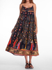 Gracila Bohemian Ethnic Printed Spaghetti Strap Mid-Long Dresses