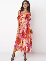 Gracila Bohemian Floral Backless Sleeveless Flouncing Dresses For Women