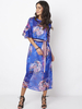Gracila Bohemian Loose Print Lotus Sleeve O Neck Chiffon Dresses For Women