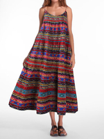 Gracila Bohemian Printed Spaghetti Strap Vintage Maxi Dresses