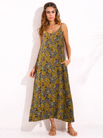 Gracila Bohemian Spaghetti Strap Loose Floral Printed Maxi Dresses