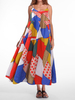 Gracila Bohemian Spaghetti Strap Patchwork Printed Loose Vintage Dresses