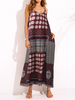 Gracila Bohemian Spaghetti Strap Patchwork V-neck Long Maxi Dresses