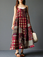 Gracila Bohemian Spaghetti Strap Printed Vintage Long Maxi Dresses