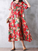 Gracila Bohemian Women Vintage Floral Printed Loose Short Sleeve Maxi Dresses
