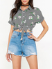 Gracila Casual Brief Solid Color Turn-Down Collar Short Sleeve Women Blouses