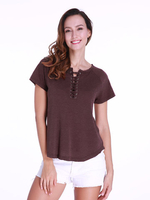 Gracila Casual Lace-up Solid Color Short Sleeve T-shirt For Women