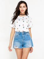 Gracila Casual Loose Brief Printed O-Neck Short Sleeve Women T-Shirts