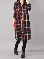Gracila Casual Loose Plaid Front Closure Dresses
