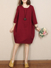 Gracila Casual Loose Solid Color O-Neck Half Sleeve Women Dr