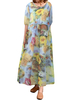 Gracila Chiffon Casual Women O-Neck Short Sleeve Print Dresses