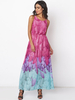 Gracila Feather Print Backless Sleeveless V Neck Chiffon Dresses For Women