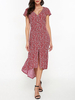 Gracila Floral Print Irregular Back Tie V-neck Short Sleeve Women Dress