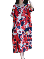 Gracila Floral Printed Short Sleeve Pocket Loose Maxi Dresses