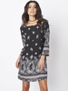 Gracila Folk Style Floral Print Long Sleeve O-neck Women Mini Dress