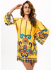 Gracila Folk Style Off-shoulder Print Long Sleeve Women Mini Dress