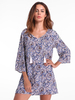 Gracila Folk Style Print Loose V-neck 3/4 Sleeve Dress For Women