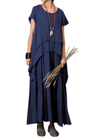 Gracila Layered Irregular Loose Short Sleeve O-neck Maxi Dress For Women