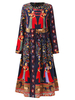Gracila Loose Print Folk Plate Buckle Long Sleeve Women Dresses