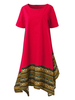 Gracila Loose Print Irregular Hem Short Sleeve Women Dresses