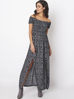 Gracila Off-shoulder Floral Print Slit Elastic Women Maxi Dress