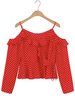 Gracila Polka Dots Spaghetti Strap Off Shoulder Long Sleeve Shirts