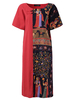 Gracila Print Patchwork Frog Button Short Sleeve Women Dresses