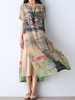 Gracila Scenery Printed Double Layer Short Sleeve Women Dresses