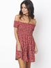 Gracila Sexy Off-shoulder Floral Print Elastic Women Mini Dress