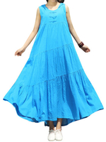 Gracila Solid Color O-Neck Sleeveless Women Maxi Dresses