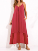 Gracila Spaghetti Strap Pure Color Two Layers Long Maxi Dresses